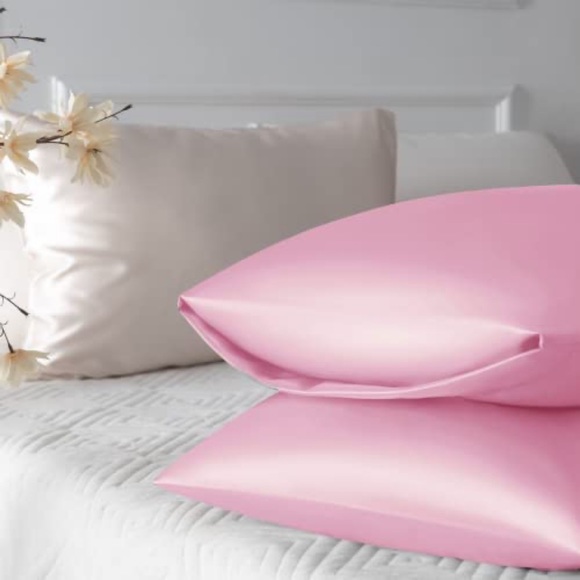 Satin Silky Cooling Pillowcase for Hair & Skin w/Scrunchie Queen Set of 2 Pink - Picture 2 of 10